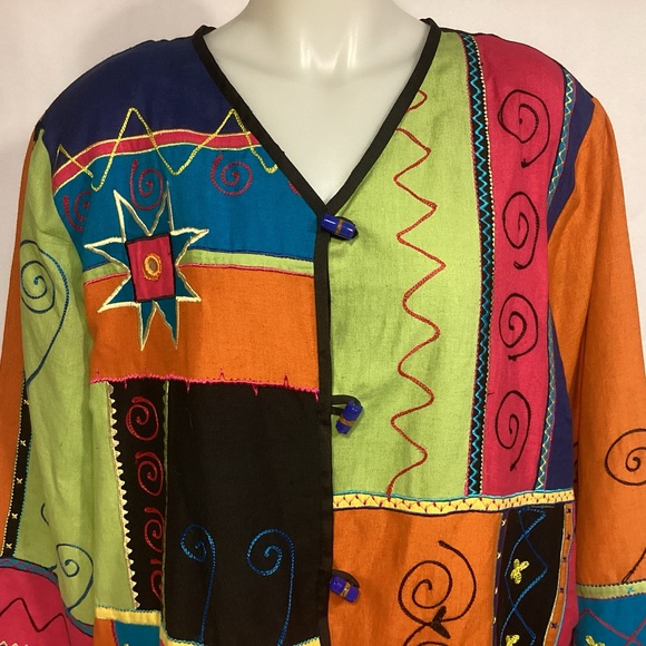 Indigo Moon Multi Color Embroidered Jacket with toggle buttons Womens size 1X - Picture 2 of 8